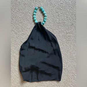 Dakota Martin Backless Silk Top w/ Jade Stone Necklace